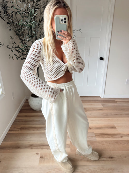 Crochet Detail Barrel Pants